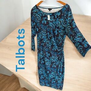 Talbots-NWT size large luxurious rayon faux wrap dress w/side rouching. New!